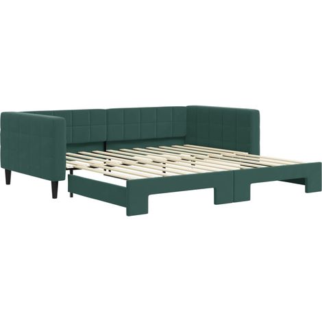 Lit simple,Lit adulte,Lit de jour avec lit gigogne vert foncé 100x200 cm velours CFW27194 (1/5)