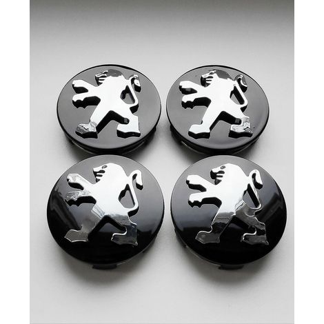 Crea – Capuchons centraux de roue en alliage noir Peugeot – Lot de 4 – Moyeu 60mm pour modèles 106 107 206 207 306 307 – Plastique ABS haute brillance