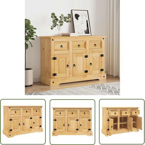 The Living Store Buffet Corona marron 112x44x78 cm bois massif pin mexicain - Buffet - Meuble De Rangement - Armoire - Commode - Bois Massif (1/5)