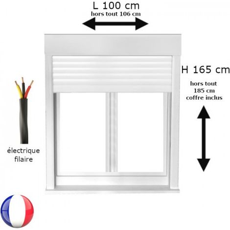 Fenêtre PVC 2 vantaux oscillo-battant avec volet roulant électrique H 165 x L 100 cm pour pose en neuf