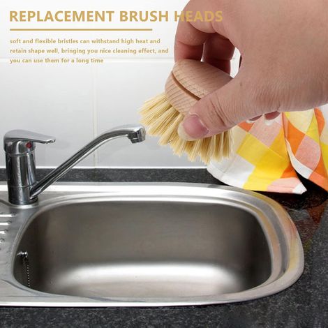 Brosse à vaisselle - 6 têtes de brosse de rechange en bois brosse de nettoyage à vaisselle rechargeable en bois de hêtre de cuisine(6pcs) (1/4)