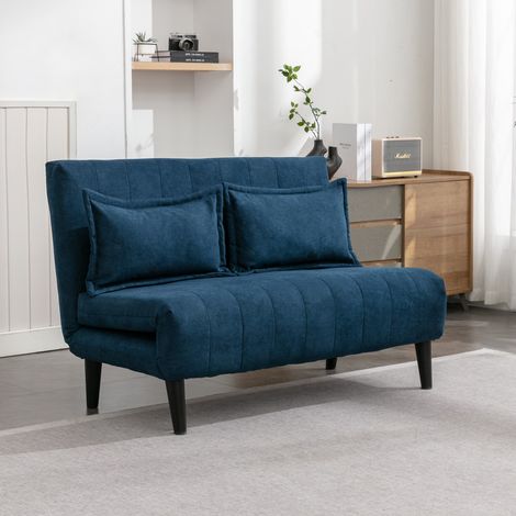 HARPER FOLDING CLIC CLAC FABRIC LIVING ROOM LOUNGE SOFA BED 2 SEATER BLUE