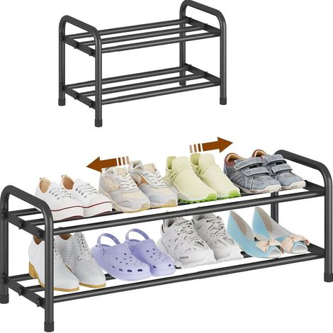 Meuble à Chaussure Étroit Extensible 2 Niveaux en Métal Noir 42-78cm (1/5)