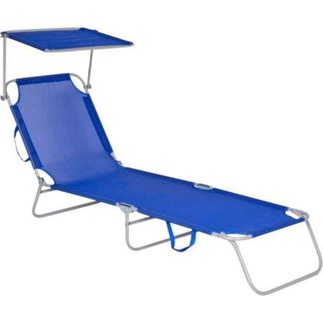 TrAdE Shop Traesio - Lettino In Textilene Con Parasole Blu Per Mare Giardino Schienale Regolabile 281012 - (1/5)