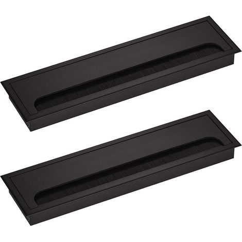 Cable Grommet for Desk Rectangular 80x 275mm Cable Gland for Office Table Home Furniture CABLE Aluminum Black Anodized Square 2 Pieces (1/3)