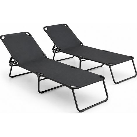 Coppia Di 2 Lettini Mare Pieghevoli Senza Tettuccio Leggeri E Portatili Schienale Regolabile Sdraio Telaio In Acciaio Telo Traspirante Per Spiaggia Campeggio Giardino Relax 24 x 187 x 53 Cm Nero (1/5)