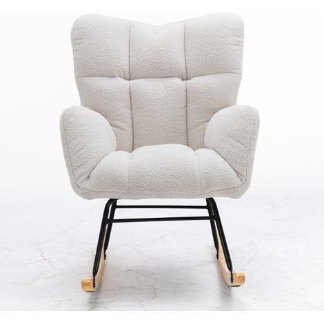 Poltrona a dondolo moderna Mid Century in tessuto Teddy bianco MODENUIT (1/5)