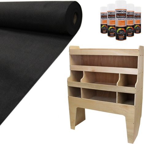 Fodera Rivestimento Tappeto Interno di Moquette per Rivestimento Van Furgoni e Auto Super Elastico 11m2 - Nero & Scaffale per Furgone Scaffalatura Furgone VW Transporter (1/5)