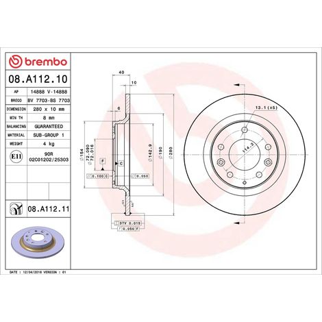 BREMSSCHEIBE HINTEN 08A11211 BREMBO