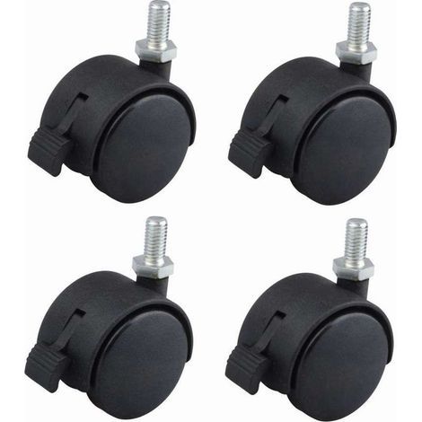 Lot de 4 roulettes pivotantes 40mm avec frein – Charge 40kg – Fixation M8x15 – Nylon noir pour meubles et étagères (1/5)