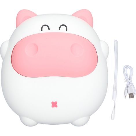 Chauffe-mains portable USB en forme de cochon - 2 niveaux de chaleur, lumière veilleuse, blanc (1/5)