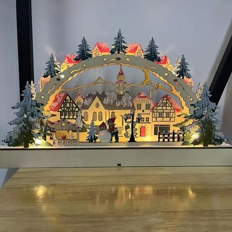 Village lumineux LED Noël bois – Intérieur, extérieur – Multicolore – Décoration fenêtre, table (1/3)