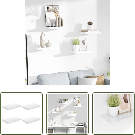 Wandregal - Schweberegale 4 Stk. Hochglanz-Weiß 40x23x3,8 cm MDF (1/5)