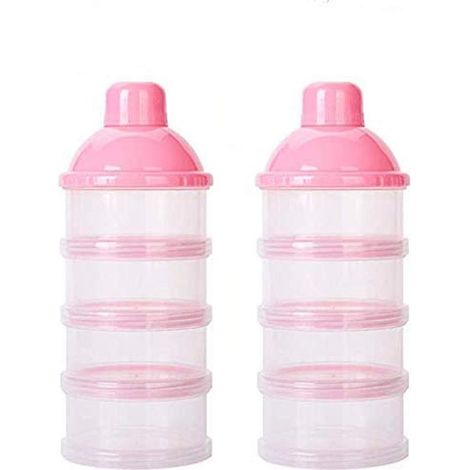 2 distributeurs de lait en poudre, 4 compartiments étanches par unité, polypropylène sans BPA, rose, pour nourrissons et collations (1/5)