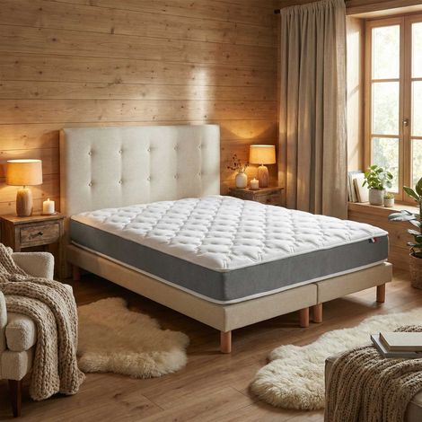 Ensemble matelas mousse haute résilience sommier déco vert 140x190cm (1/5)