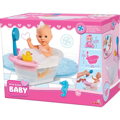 Simba New Born 105560512 - Vasca da bagno con doccia, con funzione di pompaggio e anatra da bagno, per bambole da 30 a 43 cm, 32,5 cm, accessori per bambole, a partire dai 3 anni in su (1/5)