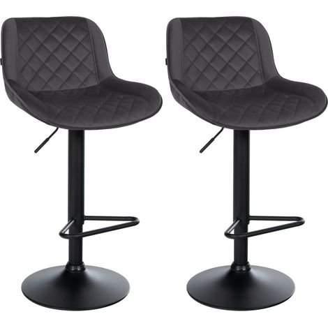 Set di 2 sgabelli da bar con poggiapiedi altezza regolabile velluto nero con cuciture a rombi struttura in metallo nero 100006020