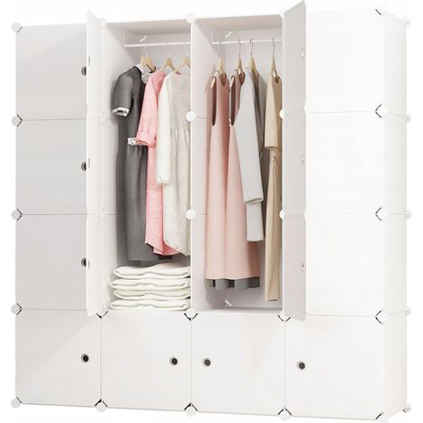 Modularer Kleiderschrank, Garderobe, Schrank, Regal, Regal, weißer Kleiderschrank, faltbar, geräumig, XL