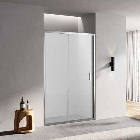 Porte Douche Coulissante Niche Verre Satin 140cm Profilé Alu Ibiza (1/3)