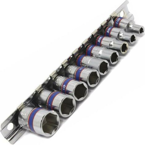 JEU 9 DOUILLES 6 PANS 4 à 13 MM KING TONY 1/4 METRIQUES SUR RAIL