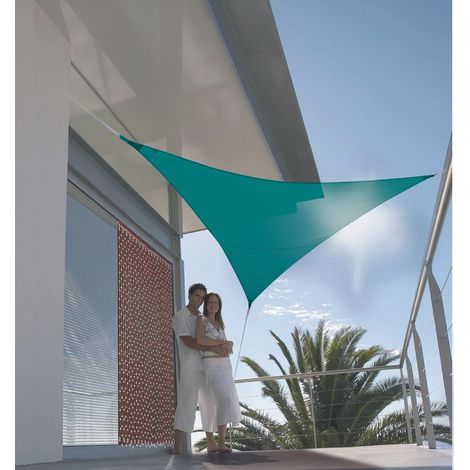Voile d'ombrage triangulaire SERENITY - 5 x 5 x 5 m - Bleu Canard - Jardiline (1/2)