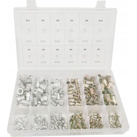 Tuercas remachables M3-M10, juego de 300 piezas, aluminio + acero, SilverTools (1/5)