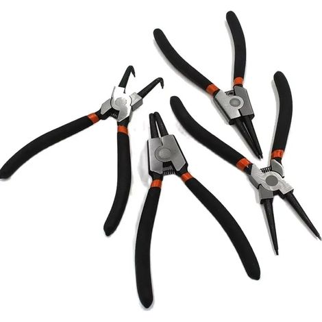(4 pièces) Pince à bec long, pince droite et pince courbe, outil de retrait de circlips internes et externes, pince multifonction pour circlips (1/5)