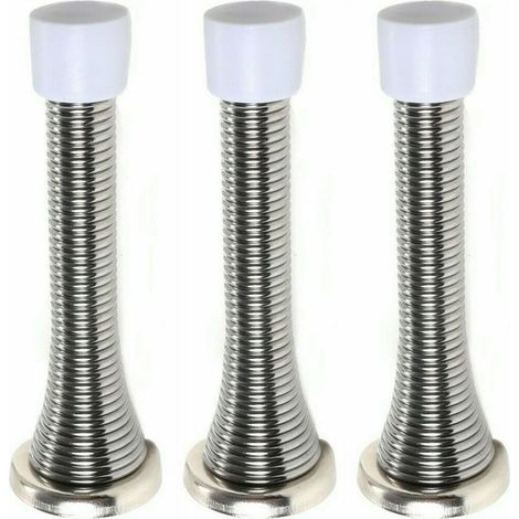 Verchromter, wandmontierter, federbelasteter Türstopper mit Federanschlag zur Fixierung des Sockels. (1/5)