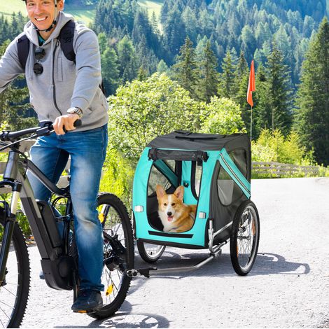 Faltbarer Fahrradanhänger für Hunde 130 x 73 x 90 cm, Stahl, grün HAVRYA (1/3)