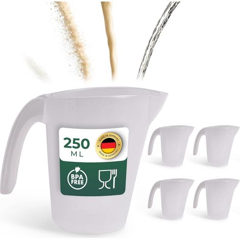 Novaliv lot de 5 tasses à mesurer 250 ml, lot de tasses à mesurer transparentes avec graduation g/ml claire pour liquides farine et sucre, fabriqué en