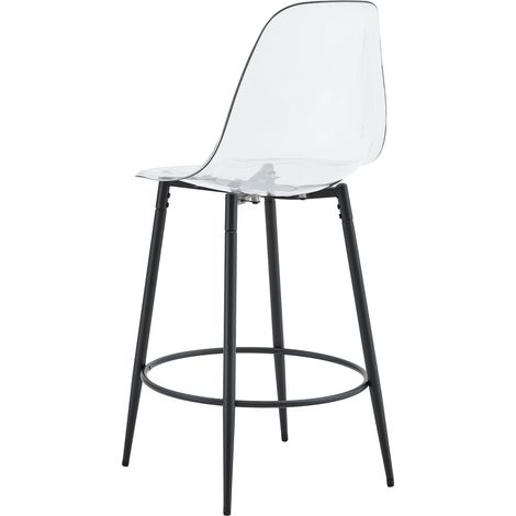 Lot de 2 tabourets de bar transparents en PET avec pieds métalliques noirs - hauteur d'assise 66 cm pour cuisine européenne (1/5)