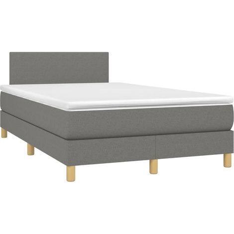 Estructura de cama LED con somier cabecero y colchón (120x200 cm) en tejido gris oscuro TDL0208408