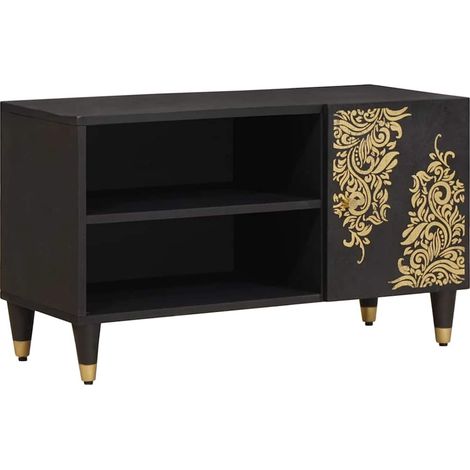 Mobile TV Nero 80 x 33 x 46 cm Legno di mango massello vidaXL
