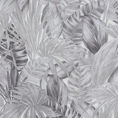 A.S. Creations – Papier peint à motif feuillage noir et blanc – Expansé sur intissé 160g/m² – Lessivable et strippable – Bonne résistance à la lumière (1/10)