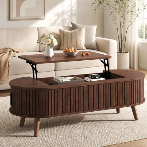 Höhenverstellbarer Couchtisch 120 x 50 x 39,5 cm mit verstecktem Stauraum, Walnuss (1/5)