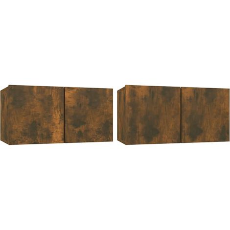 Meubles TV suspendus 2 pcs, Étagère TV, Meuble de Salon, Chêne fumé 60x30x30 cm OIB1459E (1/5)