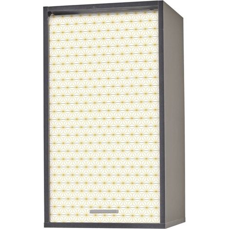 Meuble haut de cuisine à rideau 40 cm noir imprimé jaune - COOK (1/3)