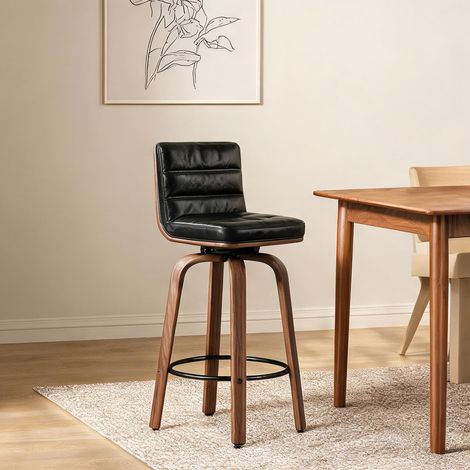 Tabouret de bar pivotant noir en simili cuir et bois coloris noir (1/5)
