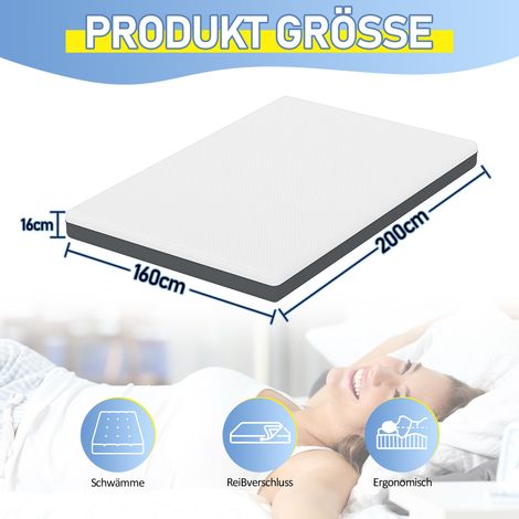 Randaco Memory-Foam-Matratze 160x200 cm H3, 16 cm hoch, abnehmbarer waschbarer Bezug, Weiß-Grau (1/5)