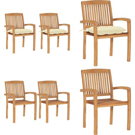 Gartenstühle 2 Stk. Mit Cremeweißen Kissen Massivholz Teak - Gartenstuhl - Gartenstühle - Home & Living (1/5)