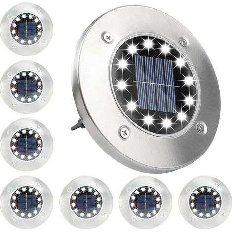 Lumière Solaire Extérieur Lampe 12LED Luminaire Jardin Au Sol Eclairage Blanc Froid Solaires d'extérieur En acier inoxydable Étanche Pour pelouse cour 8 pièces (1/5)