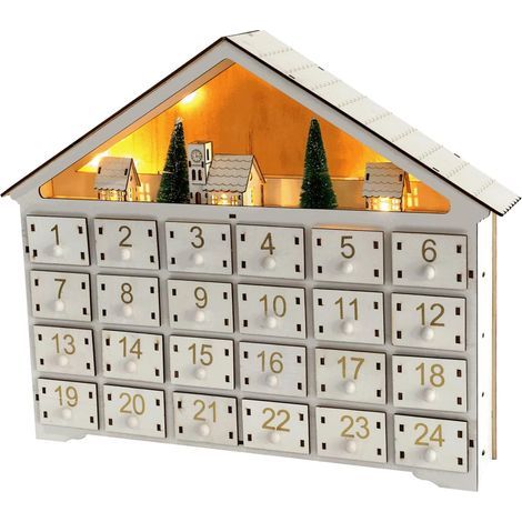 Calendrier de l'Avent en bois, calendrier de l'Avent vide réutilisable, calendrier de Noël bricolage avec 24 tiroirs, ornements de Noël LED uniques pour décorations de Noël (pas de batterie) (1/5)