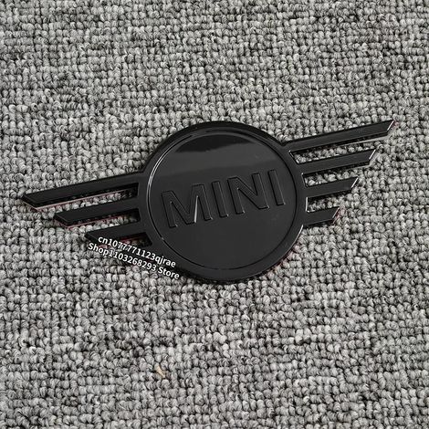 (Noir brillant, dimensions : 11,6 cm x 5,2 cm) - Autocollant emblème de capot avant et arrière pour voiture (ABS), compatible avec BMW Mini Cooper F55, F56 et F57. Logo de remplacement. Accessoires au (1/5)