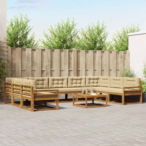 vidaXL Outdoor-Sofagarnitur mit Kissen 10 pcs Natur und Beige (1/5)
