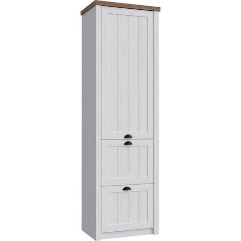 Schrank Léandre mit 2 Schubladen und 1 Tür, Weiß und Holzoptik, 205cm