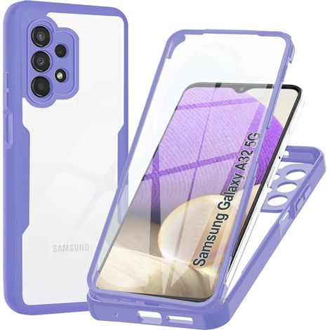 Coque pour Samsung Galaxy A32 5G (Pas pour A32 4G), Transparent Housse avec Protection écran, 360 Degrés Double Protection Antichoc Coque Silicone Intégrale Etui pour Samsung A32 5G,Violet