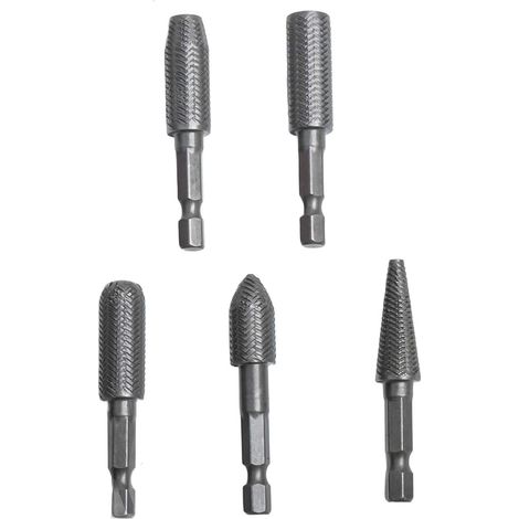 Lot de 5 - Foret rotatif - Râpe métallique - Tige hexagonale 6,35 mm - Pour meuler et limer l'acier - Usage professionnel - Argent - 10,2 cm (1/4)