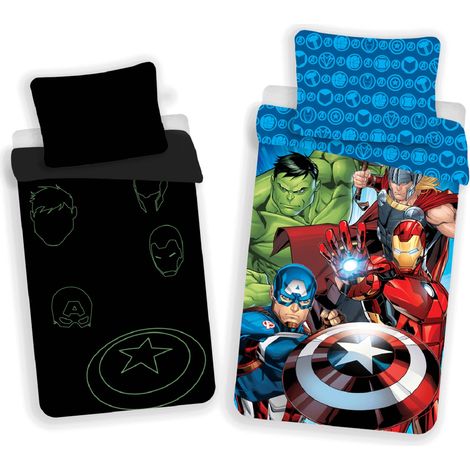 Marvel Avengers Bettbezug 140x200 cm & Kissenbezug 70x90 cm – Bettwäsche-Set mit Leuchteffekt (1/5)