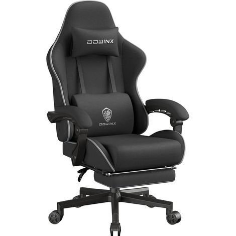 Gaming Stuhl Ergonomisch Drehbar Kopfstütze Schwarz Übergröße (1/5)