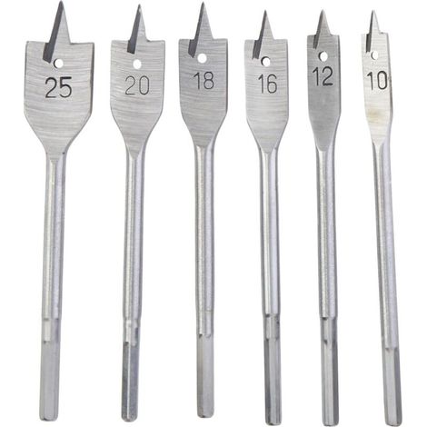Lot de 6 forêts tête à bêche , 10 mm à 25 mm, Foret plat plaqué titane, poignée hexagonale, ensemble d'ouvre trous pour le travail du bois, foret plat, perforateur à bois